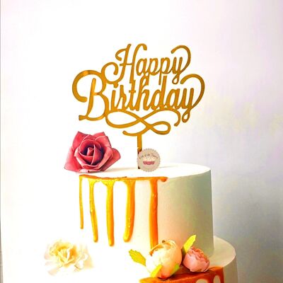 New Style Happy Birthday Acrylic Cake Topper - Gold