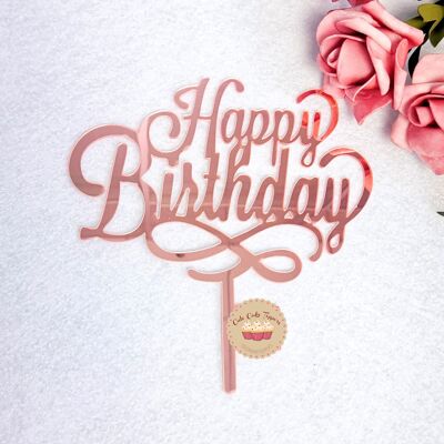 New Style Happy Birthday Acrylic Cake Topper - Rose Gold