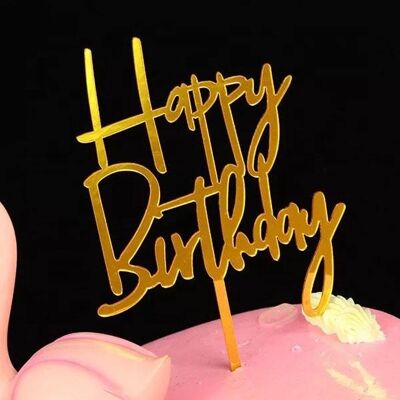 New Design Happy Birthday Acrylic Cake Topper - Gold