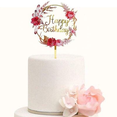 Happy Birthday Flower Cake Topper