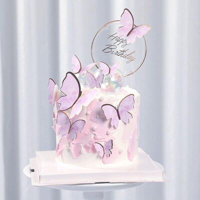 DIY 11 pcs Butterfly and Round Happy Birthday Sign - Pink