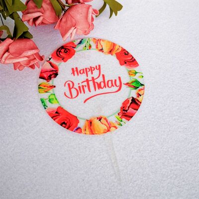 Happy Birthday Cake Topper with Roses