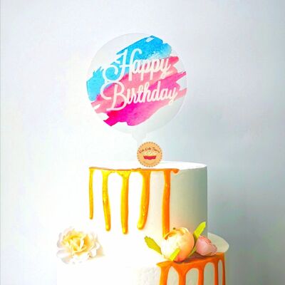Round Happy Birthday Transparent Cake Topper