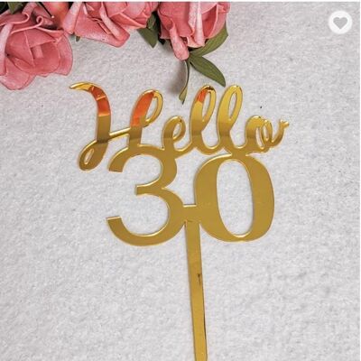 Golden Number Hello 30th Cake Decoration