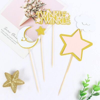 5pcs set Twinkle Stars Cake Topper - Pink