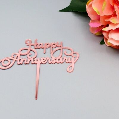 Happy Anniversary Wedding Valentine's Day Cake Decoration - Rose Gold