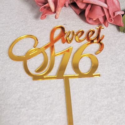 Golden Numbers 16th, 18th, 21st, 30th, 40th, 50th, 60th Birthday Cake Topper - Sweet 16