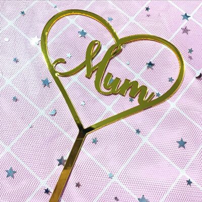 Mum Cake Topper for Mother's Day Cake Decoration - Gold