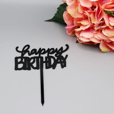 Acrylic Happy Birthday Cake Topper - Black