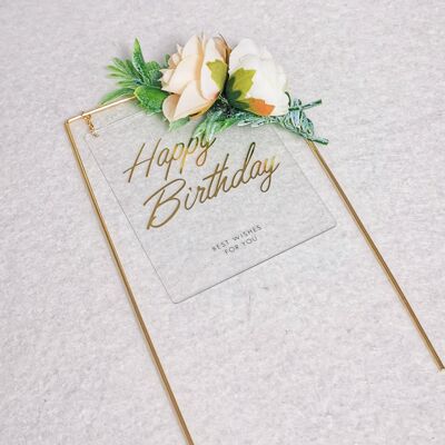 Happy Birthday Cake Decoration with Roses - Square transparent