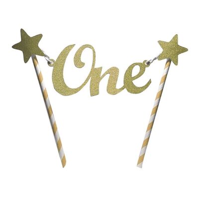 DIY Pull the Flag  One year Happy Birthday Cake Topper - Gold