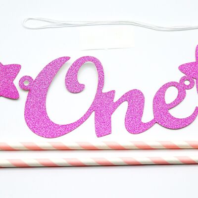 DIY Pull the Flag  One year Happy Birthday Cake Topper - Pink