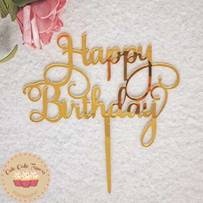 Happy Birthday Acrylic Gold Cake Topper