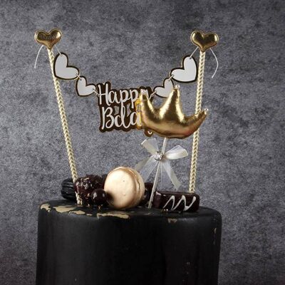DIY Gold Heart Happy Birthday Pull the Flag Cake Topper