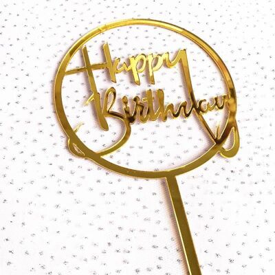 Round Gold Happy Birthday Cake Topper