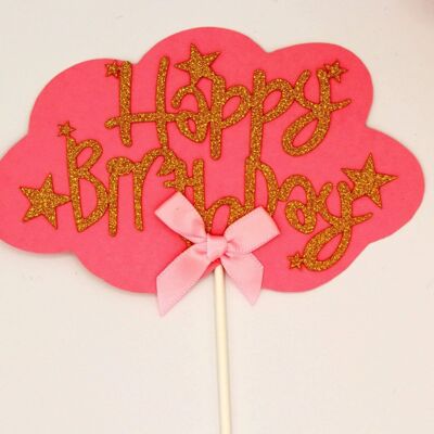 Cloud Shape Black and Gold Paper Cake Topper - Pink