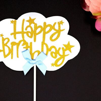 Cloud Shape Black and Gold Paper Cake Topper - White