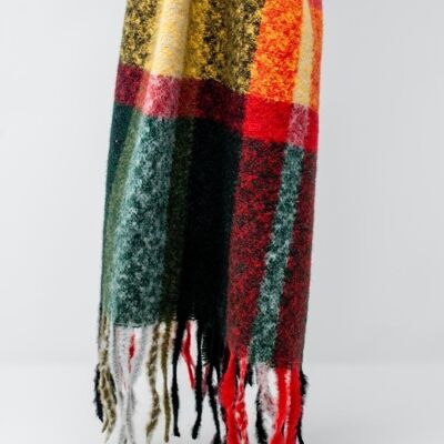 Fringed scarf in green check