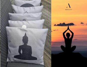 Housse de coussin de méditation de yoga, coussin de symboles de yoga, taie d'oreiller de yoga en lin, coussin de méditation en toile de lin bio, coussin de décoration, Royaume-Uni - housse de coussin de symbole de Bouddha 4