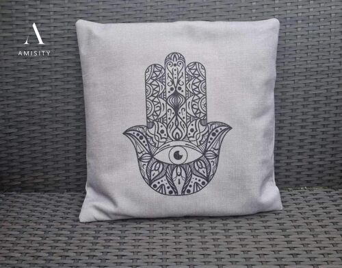 Yoga Meditation Cushion Cover, Yoga Symbols Cushion, Linen Yoga Pillow Case, Organic  Linen Canvas Meditation Cushion, Decoration Cushion,UK - Hamsa Hand Symbol Cushion Cover