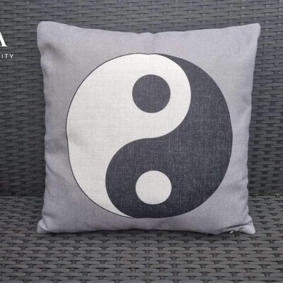 Fodera per cuscino per meditazione yoga, cuscino per simboli yoga, federa per cuscino in lino per yoga, cuscino per meditazione in tela di lino biologico, cuscino decorativo, Regno Unito - fodera per cuscino con simbolo Yin Yang