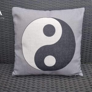 Housse de coussin de méditation yoga, coussin symboles de yoga, taie d'oreiller de yoga en lin, coussin de méditation en toile de lin bio, coussin de décoration, Royaume-Uni - housse de coussin symbole Yin Yang