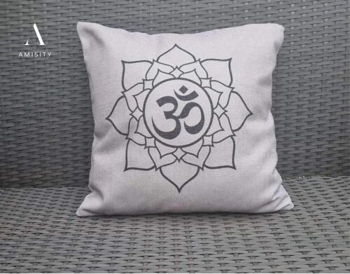 Yoga Meditation Cushion Cover, Yoga Symbols Cushion, Linen Yoga Pillow Case, Organic  Linen Canvas Meditation Cushion, Decoration Cushion,UK - Om  and Lotus Symbol Cushion Cover