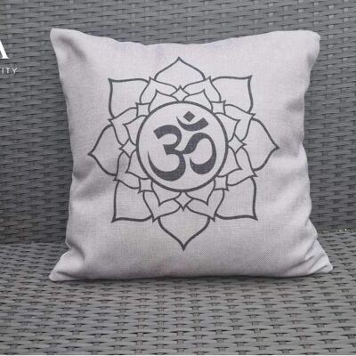 Fodera per cuscino per meditazione yoga, cuscino per simboli yoga, federa per cuscino in lino per yoga, cuscino per meditazione in tela di lino organico, cuscino decorativo, Regno Unito - Fodera per cuscino con simbolo Om e Lotus