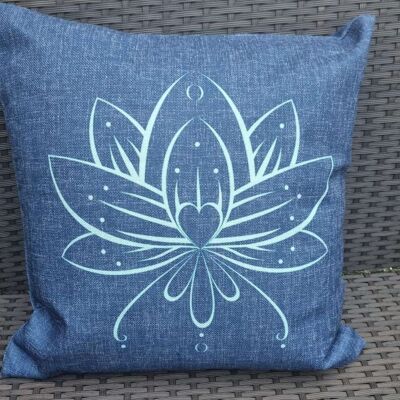 Funda de cojín de meditación de yoga, Cojín de símbolos de yoga, Funda de almohada de yoga de lino, Cojín de meditación de lona de lino orgánico, Cojín de decoración, Reino Unido - Funda de cojín Lotus azul