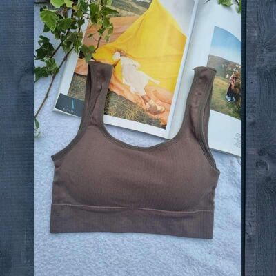 Nahtloser Baumwoll-Sport-BH Bralette, Yoga-BH, Bügelfreier BH, Bequemer BH, Herausnehmbare Polsterung, Einheitsgröße - Braun