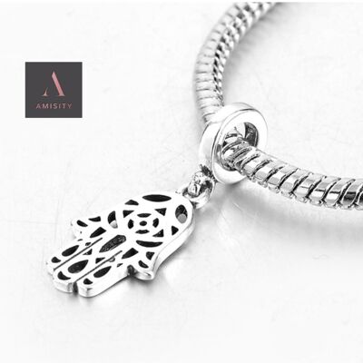 Amisity autentico argento sterling 925, adatto a bracciale Pandora, albero della vita, gufo, mano di Hamsa, zampa, cuore, passeggino, fascino della mamma, bicicletta - mano di Hamsa
