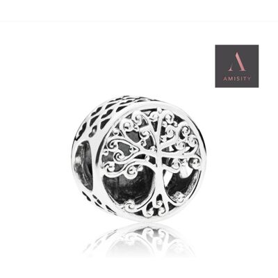 Amisity Genuine Sterling Silver 925,  Fits Pandora Bracelet, Tree of Life, Owl , Hamsa Hand, Paw, Heart, Buggy,Mum's Charm, Bicycle - Tree of life
