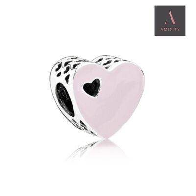 Amisity echtes Sterling Silber 925, passend für Pandora Armband, Lebensbaum, Eule, Hamsa Hand, Pfote, Herz, Buggy, Mamas Charm, Fahrrad - Pink Heart