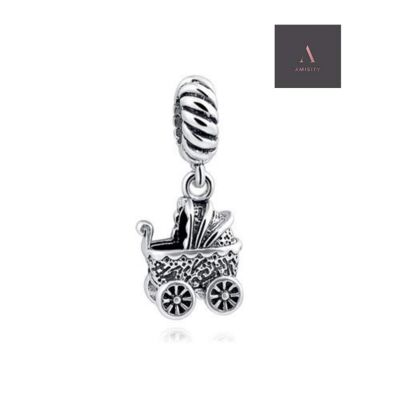 Amisity autentico argento sterling 925, adatto a bracciale Pandora, albero della vita, gufo, mano di Hamsa, zampa, cuore, passeggino, ciondolo della mamma, bicicletta - carrozzina per bambini