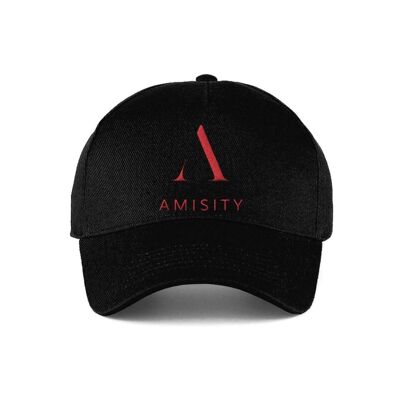 Amisity Ultimate Cotton Unisex Baseball Cap, Fitness Cap, Gym Cap, Travel Cap, Trend Now, UK - Schwarze Kappe - Rotes Logo