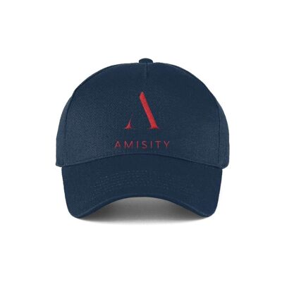 Casquette de baseball unisexe en coton ultime d'Amisity, casquette de fitness, casquette de gymnastique, casquette de voyage, tendance maintenant, Royaume-Uni - casquette marine - logo rouge
