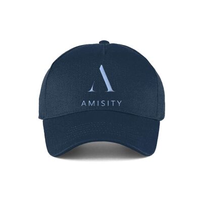 Casquette de baseball unisexe en coton ultime d'Amisity, casquette de remise en forme, casquette de gymnastique, casquette de voyage, tendance maintenant, Royaume-Uni - casquette marine - Logo bleu bébé