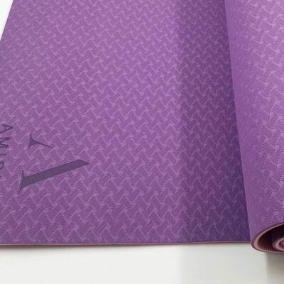 Tapis de yoga écologique Royaume-Uni, tapis de Pilate écologique, tapis de Pilate, tapis de fitness, tapis d'exercice, tapis de méditation, tapis d'entraînement à domicile, y compris cadeau de main Hamsa - violet