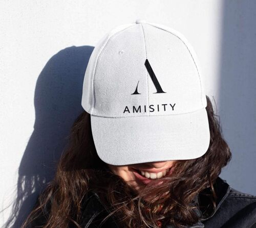 Amisity Ultimate Cotton Unisex Baseball Cap- Black Logo, Fitness Cap, Gym Cap, Travel Cap, Trend Now, UK - White