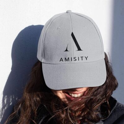 Amisity Ultimate Cotton Unisex Baseball Cap- Black Logo, Fitness Cap, Gym Cap, Travel Cap, Trend Now, UK - Light Grey