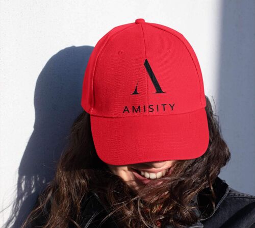 Amisity Ultimate Cotton Unisex Baseball Cap- Black Logo, Fitness Cap, Gym Cap, Travel Cap, Trend Now, UK - Red