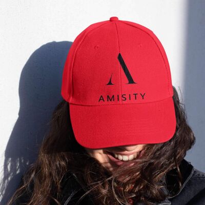 Amisity Ultimate Cotton Unisex Baseball Cap - Schwarzes Logo, Fitness Cap, Gym Cap, Travel Cap, Trend Now, UK - Rot