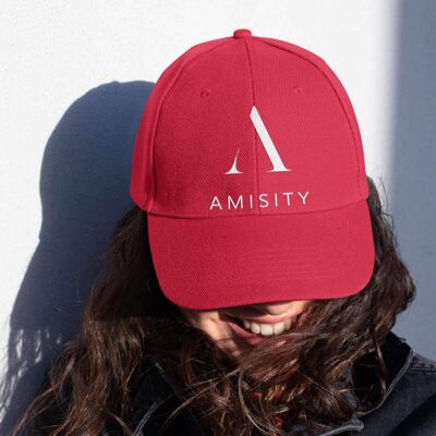 Amisity Ultimate Cotton Unisex Baseball Cap-Weiß Logo, Fitness Cap, Gym Cap, Travel Cap, Trend Now, UK - Classic Red