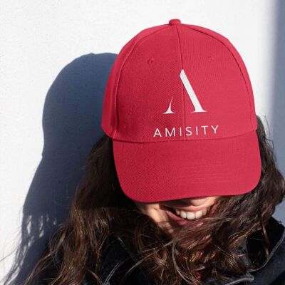 Amisity Ultimate Cotton Unisex Baseball Cap-Weiß Logo, Fitness Cap, Gym Cap, Travel Cap, Trend Now, UK - Classic Red