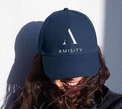 Amisity Ultimate Cotton Unisex Baseball Cap-White  Logo, Fitness Cap, Gym cap, Travel Cap, Trend Now, UK - French Navy