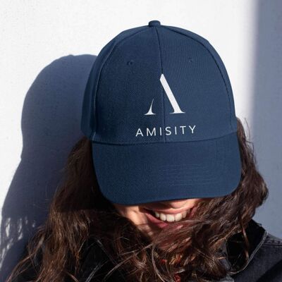 Amisity Ultimate Cotton Unisex Baseball Cap-White  Logo, Fitness Cap, Gym cap, Travel Cap, Trend Now, UK - French Navy