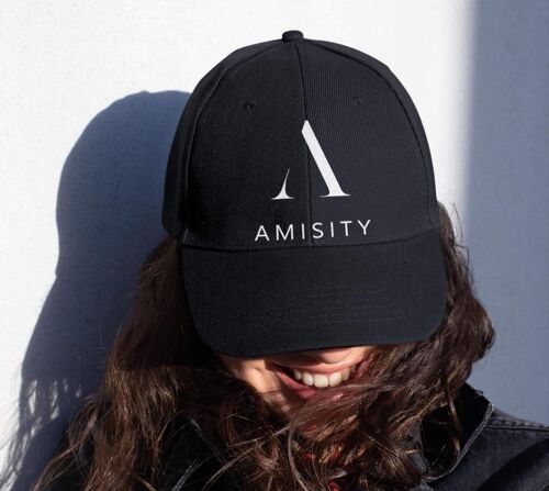 Amisity Ultimate Cotton Unisex Baseball Cap-White  Logo, Fitness Cap, Gym cap, Travel Cap, Trend Now, UK - Black