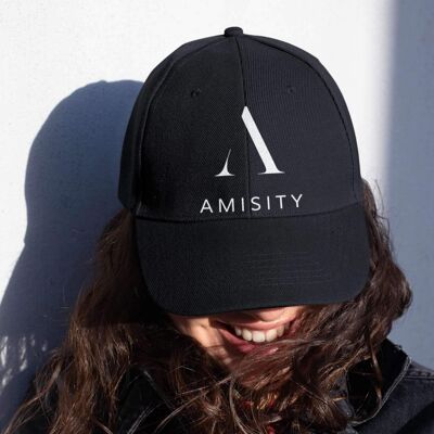 Amisity Ultimate Cotton Unisex Baseball Cap-Weiß Logo, Fitness Cap, Gym Cap, Travel Cap, Trend Now, UK - Schwarz