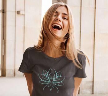 T-shirt fleur de lotus, chemise Lotus, motif Lotus Tee, chemise Mandala, Yoga, méditation, unisexe, Royaume-Uni - noir - 4