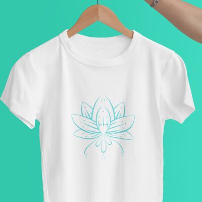 T-shirt fiore di loto, camicia di loto, t-shirt con motivo di loto, camicia di mandala, yoga, meditazione, unisex, Regno Unito - bianco -
